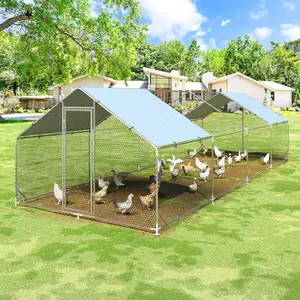 Polar Aurora Large Metal Chicken Coop Walk-in Poultry Cage Chicken Run House Habitat Spire Shaped Cage with Waterproof and Anti-Ultraviolet Cover for Outdoor Backyard Farm Use
