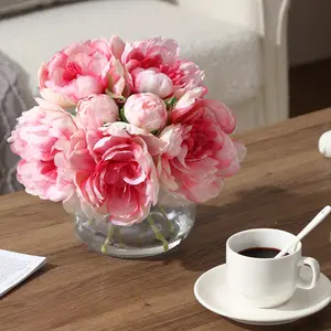 Lifelike Pink Silk Peony Arrangement in Glass Vase with Faux Water – Artificial Peonies, low Maintenance-Free Floral Centerpiece for Home, Office, Wedding, or Gift flower bouquet