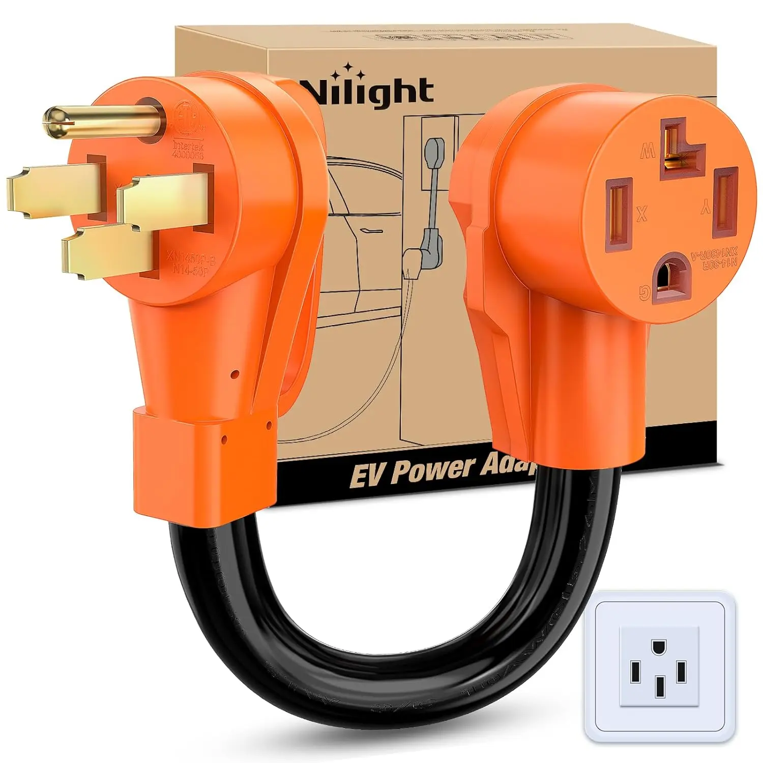 Nilight EV Dryer Charger Adapter Cord, 50A-30A 4-Prong Pure Copper Terminal Socket, 125V/250V 14-50P to 14-30R Conversion, 10 Gauge Heavy-Duty Wire, 13.6 in Adapter Socket Extension for RV Use, Adapter Sockets, Copper Terminal Sockets