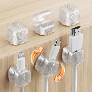 6Pack Rotatable Cord Organizer Spring Cable Clips Desk Cable Management Cord Holder Adhesive Phone Charger Cord Clips for Home Office Car Wall Nightstand Accessories Clear