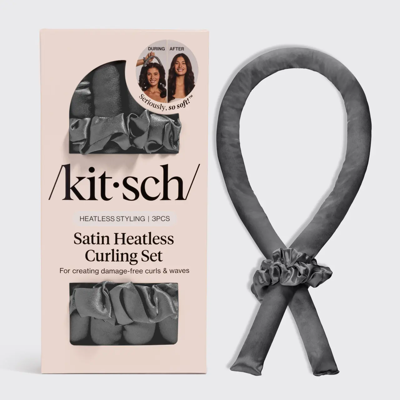 Kitsch Heatless Hair Curler in Satin - Charcoal Kitsch Heatless Hair Curler in Satin - Charcoal