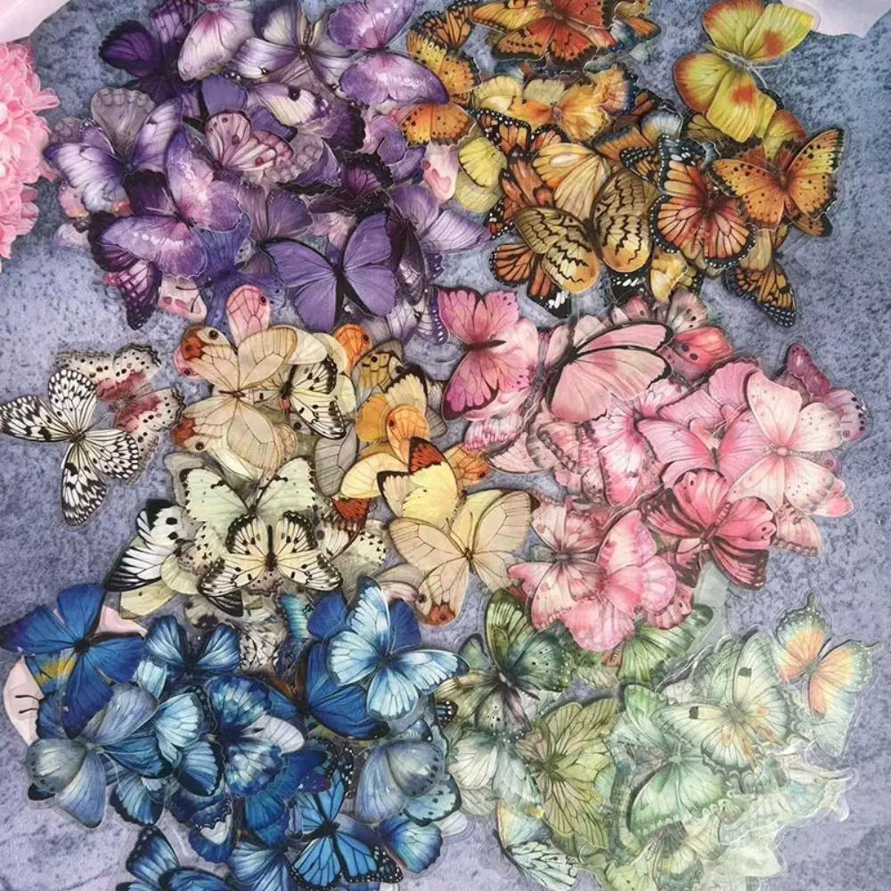 Butterfly Sticker Pack, Self Adhesive Stickers, Decorative Stickers, Transparent Waterproof Pet Material, for Journaling & Water Bottle Decoration, No-Residue Adhesive, Assorted Colors for Scrapbooking, DIY Crafts, Decorations