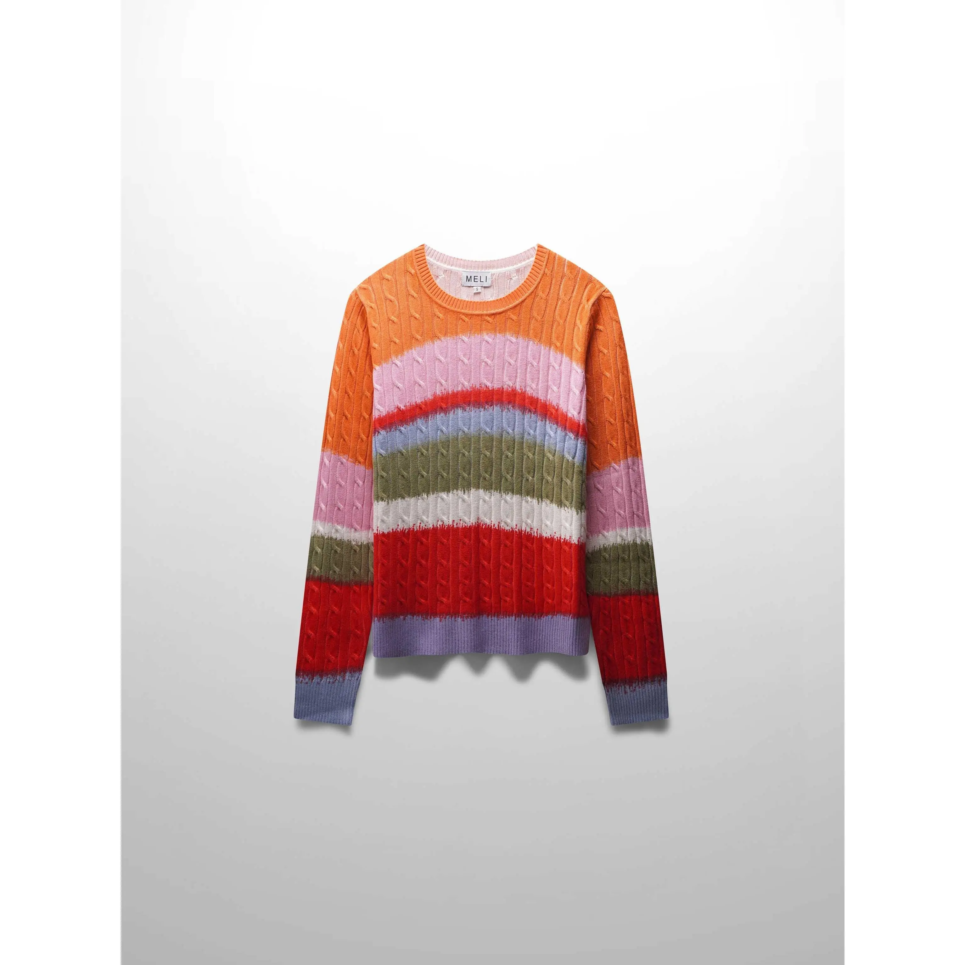 Printed Cable Knit Sweater- Striped Ombre