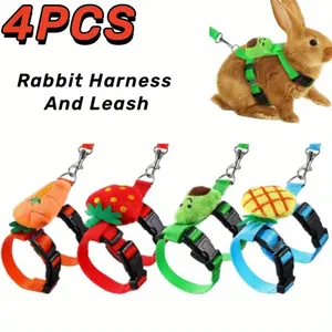 4 Sets Adjustable Bunny Rabbit Harness and Leash Set Small Pet Cute Vest Harness Leash with Decoration for Bunny Ferret Small Pets party supplies,,Automotive & Motorcycle