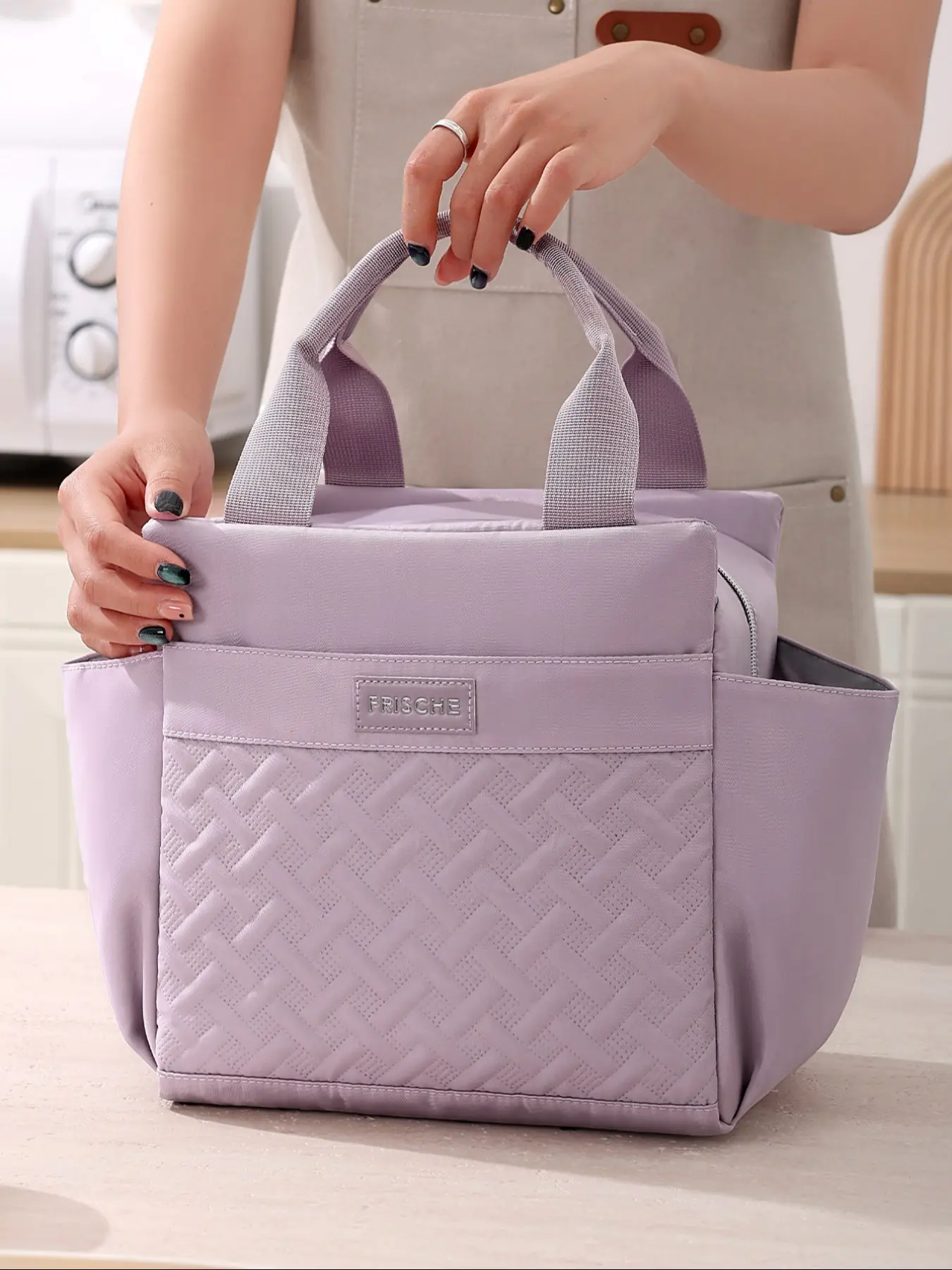 Letter Patched Solid Large Capacity Durable Lunch Bag, Back To School, Portable Insulated Lunch Bag, Zipper Lunch Bag, Waterproof Lunch Box Bag for Women & Men, Lunch Bags Women, Lunch Box Organizer for Home & Office & School