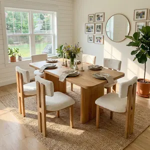 summervibes【Set of 6】ABCASA Mid-Century Modern Upholstered Wood Dining Chair, High-Quality Fabric, Natural Wood Frame, Ergonomic Backrest Design, Boucle Lounge Furniture