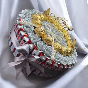 Happy Anniversary Gift Box with Golden Wrapped Chocolates and Elegant Pearl Accents for Special Celebrations