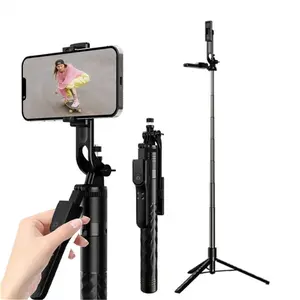 New Balance Steady Shooting Live  1.7M Wireless Selfie Stick Tripod Foldable Stand For Gopro Action Cameras Smartphones Portable Black