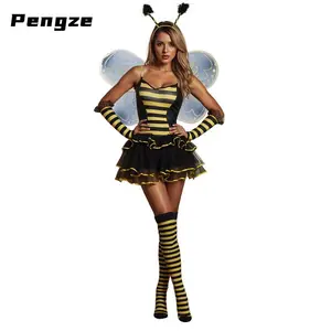Women's Halloween Bee Costume Set - Camisole Bodysuit, Headband, Wings