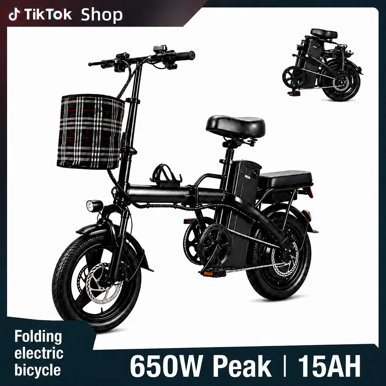 Portable Folding Ebike - 20MPH Max Speed, 25-35mi Range,15Ah Removable Battery, 650W Peak Motor, Air Tires, Front-Rear Disc Brakes, LED Display, 2-Person Capacity, Outdoor Leisure Sports Electric Bicycle, Ebikes,camping essentials, Bikes, Commuting