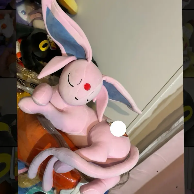 Espeon Anime Soft Stuffed Animal - 18 inch Pink Plush Toy with Big Ears, Long Tail, Kawaii Design,   Gifts