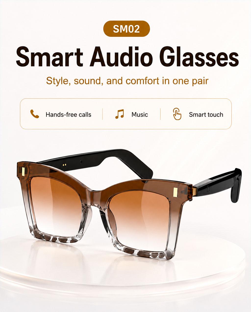 Smart Bluetooth Glasses, Bluetooth Audio Glasses, Auto Power On When Worn, Bluetooth Headset Sunglasses, Open-Ear Audio, Hands-Free Calling, Music Playback, Touch Control, Voice Assistant, Women's Sunglasses, Beach Sunglasses, Holiday Gift tiktokshopbackt