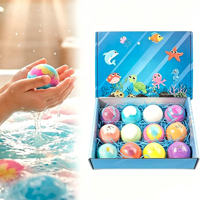 12 Pcs Kids Bath Bomb Gift Set with Surprise Toys - 50g, Non-Toxic Plant-Based Formula, Essential Oils, Moisturizing Scented Gentle Body Care, Skin Repair, Sudsy Aromatherapy Bath Soaps for Sensitive Skin Boys & Girls, Easter Egg Hunts