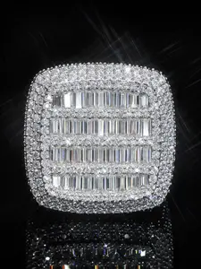 Men's Hip Hop Ring, Oversized Full Rhinestone Zirconia Square Finger Ring, Exaggerated Micro Pave Design, Fashion Jewelry Accessory, Statement Ring