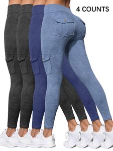 women's denim-effect & solid leggings, minimalist casual comfy skinny pants for daily wear, ladies soft stretchy spandex bottoms for all seasons, womenswear, yoga pants