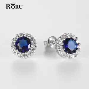 Simple Blue Stone Women's Stud Earrings Fashion Geometry Studs Zirconia Earrings Cute Earrings Jewelry Gift for Women Lady