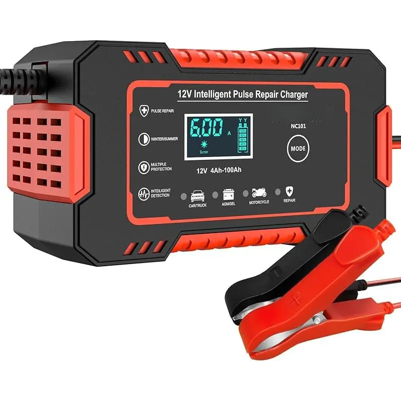 🔥Smart 12V 6A Car Battery Charger| Auto Trickle Maintainer & Desulfation Mode| Temp Compensation for Trucks, Motorcycles, Marine, Lawn Mower