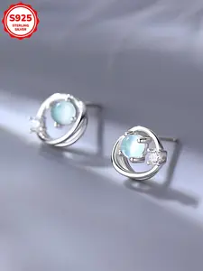 S925 Silver Moonstone Earrings, Elegant Casual Jewelry, Hypoallergenic Zircon Studs, Perfect for Daily Wear, Gift for Friends, Valentine's Day