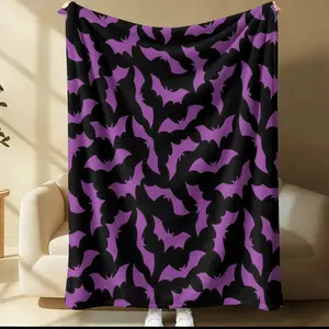 Bat Pattern Flannel Blanket, Flannel Cozy Blanket, Soft Comfortable Throw Blanket, Cool Bedroom Bedding Blankets, Air-conditioned Room Blanket, Warm Nap Blanket for Home Office Travel