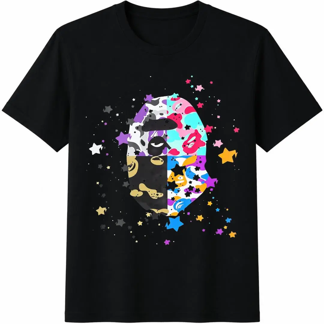 Us College Sta Tee, Men's Multicolor Camo Ape Head Star Print Oversized Cotton T-Shirt,Graphic Tee,Father Day Gift,Funny T Shirt,,,Sum