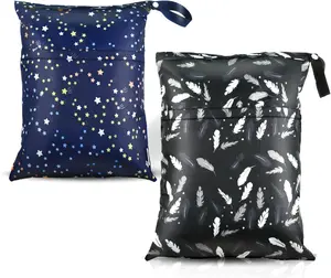 2 Pcs Waterproof Reusable Wet Dry Bag for Diaper Baby Cloth Gym Clothes Washable Travel Bags for Beach Pool Swimsuits Pockets with Two Zippered Dirty Diapers Stroller Yoga Toiletries Daycare Organizer