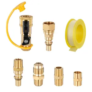VEVOR RV Propane Quick Connect Fitting Adapter Valve,  , 7 Pieces, 1/4-Inch Male NPT Full Flow Plug & 3/8-Inch Male Flare Quick Kit for Low Pressure Gas Appliances and RV Propane Quick Connections