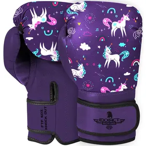 Exxact Sports Knockout Printed Youth Boxing Gloves for Kids (3-10 Years) with Padded Protection, Wrist Support & Durable Engineered Leather