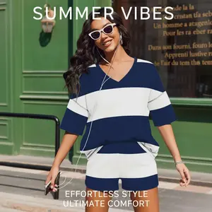 Women's 2-Piece Summer Lounge Set, 2026 Striped Oversized Shirt and Shorts Matching Outfit
