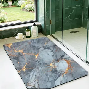 Luxury Gray Gold Marble Bathroom Mat - Ultra Absorbent, Quick Dry, Non-Slip Rubber Back Bath Rug for Bathroom Floor