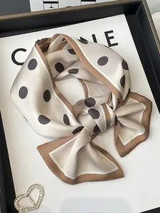 Elegant Polka Dot Satin Rectangular Scarf, Double-Layer Neck Scarf for Women, Versatile Head Wrap, Handbag Accessory