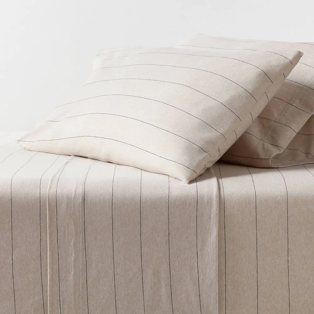 Queen Cotton Jersey Sheet Set Oatmeal Heather Striped - Threshold