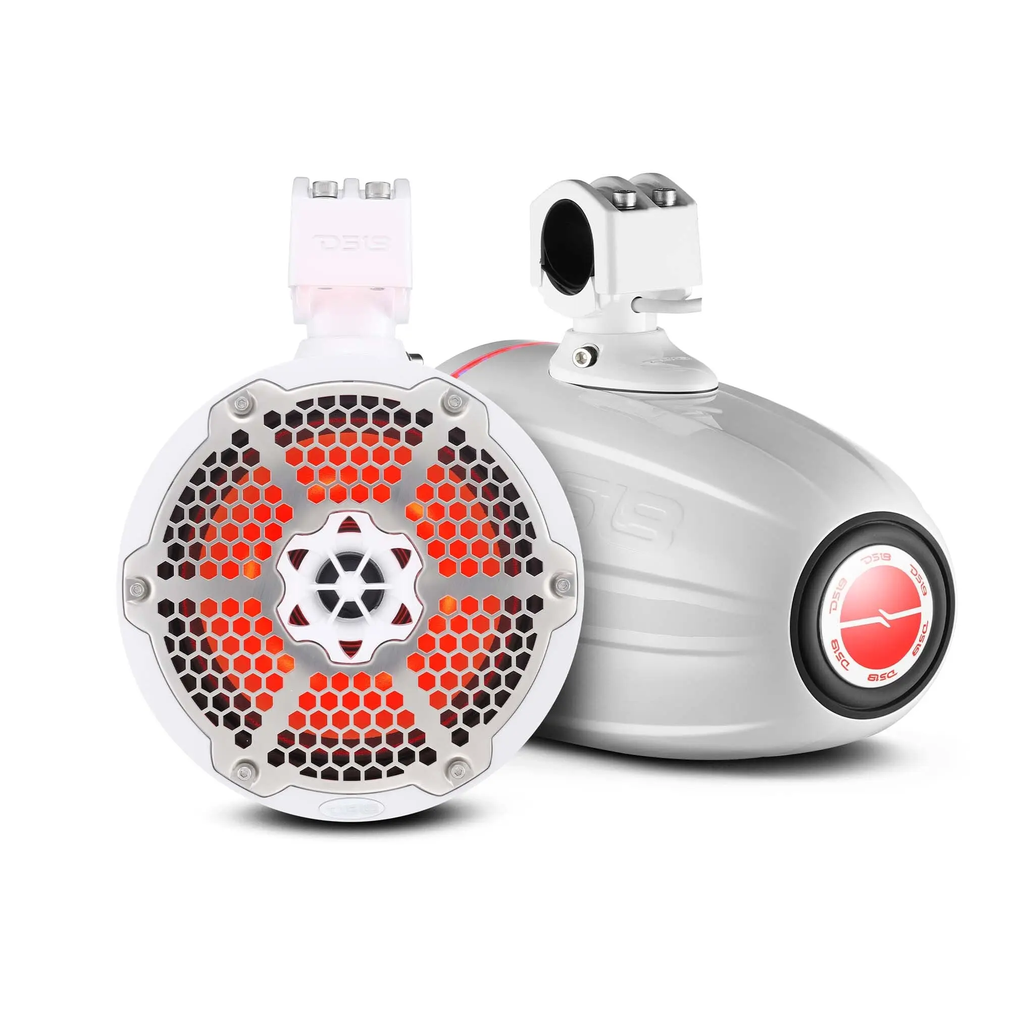 NXL 8" Neodymium Marine & Powersports Audio Speaker Towers - 1" Driver, Built-in Passive Radiator, RGB LED Lights, 180W RMS Weatherproof Resistant Motorcycle Speakers Loudspeaker System (White), Weatherproof Loudspeaker System