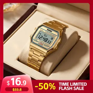SKMEI Classic Retro Small Square Series Electronic Watch INS Style Simple Multi functional Watch with Calendar, Timing, Alarm Clock Function for Men and Women Digital Wristwatch