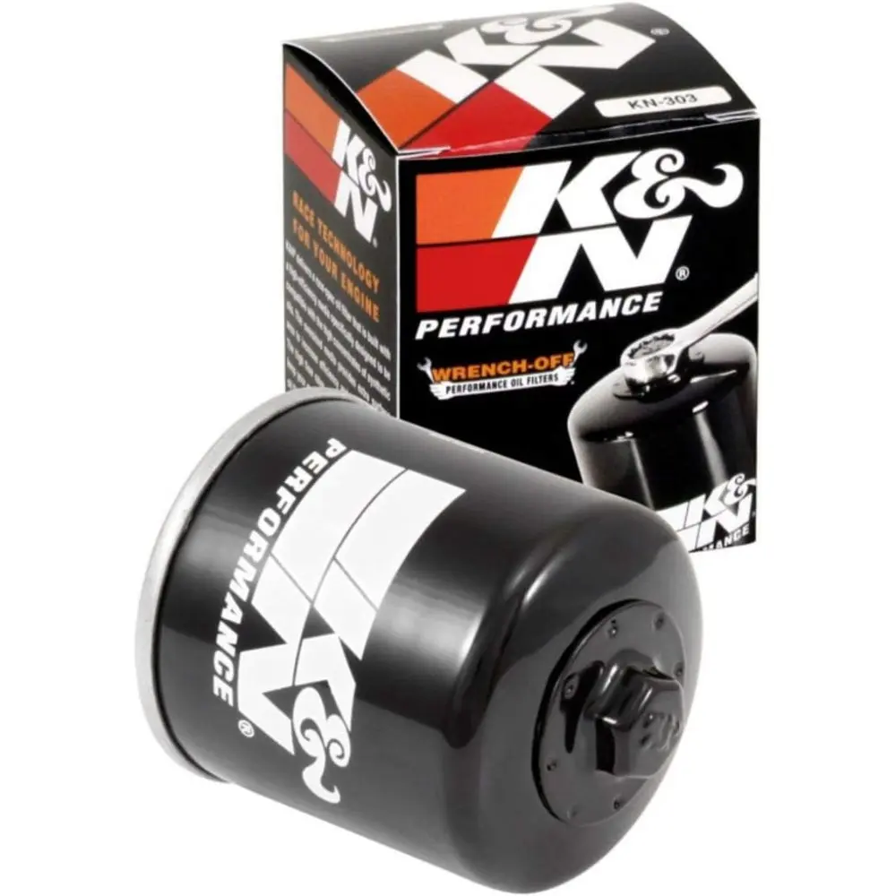 Motorcycle Oil Filter-High Performance, for Synthetic or Conventional Oils, with Wrench Off Nut, Fits Select Honda, Kawasaki, Polaris, Yamaha Vehicles, KN-303