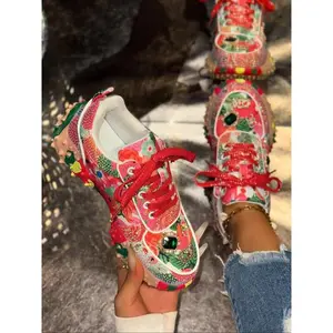 Women's Sequin Dad Shoes, Breathable Casual Sports Sneakers, Fashion Colorblock Design, Spring Summer New, Large Size Available