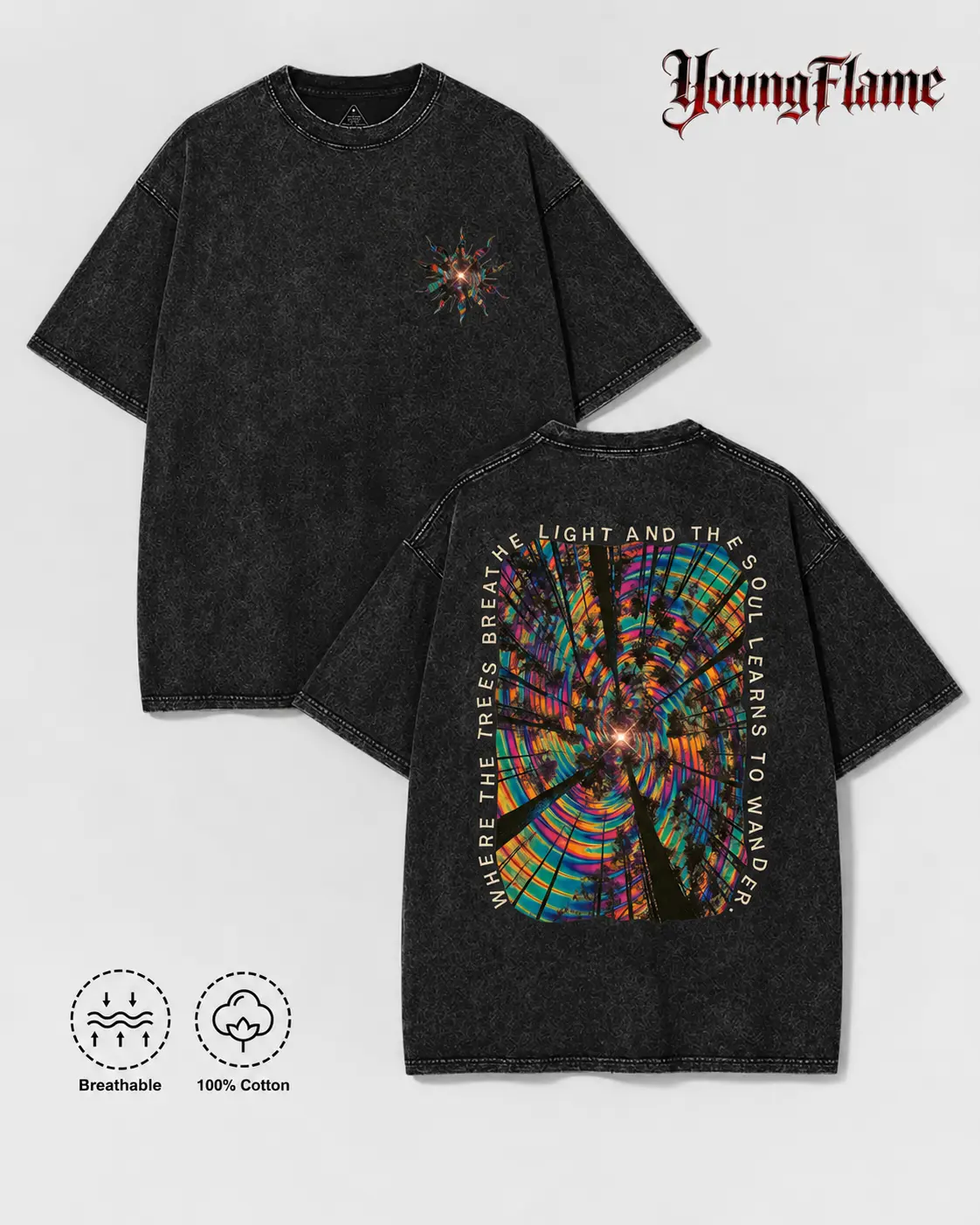 Vintage Acid Wash Trippy Forest Graphic Tee Psychedelic Festival Streetwear Y2K Clothing Oversized Summer Top loose fit casual shirt cotton t-shirt short sleeve