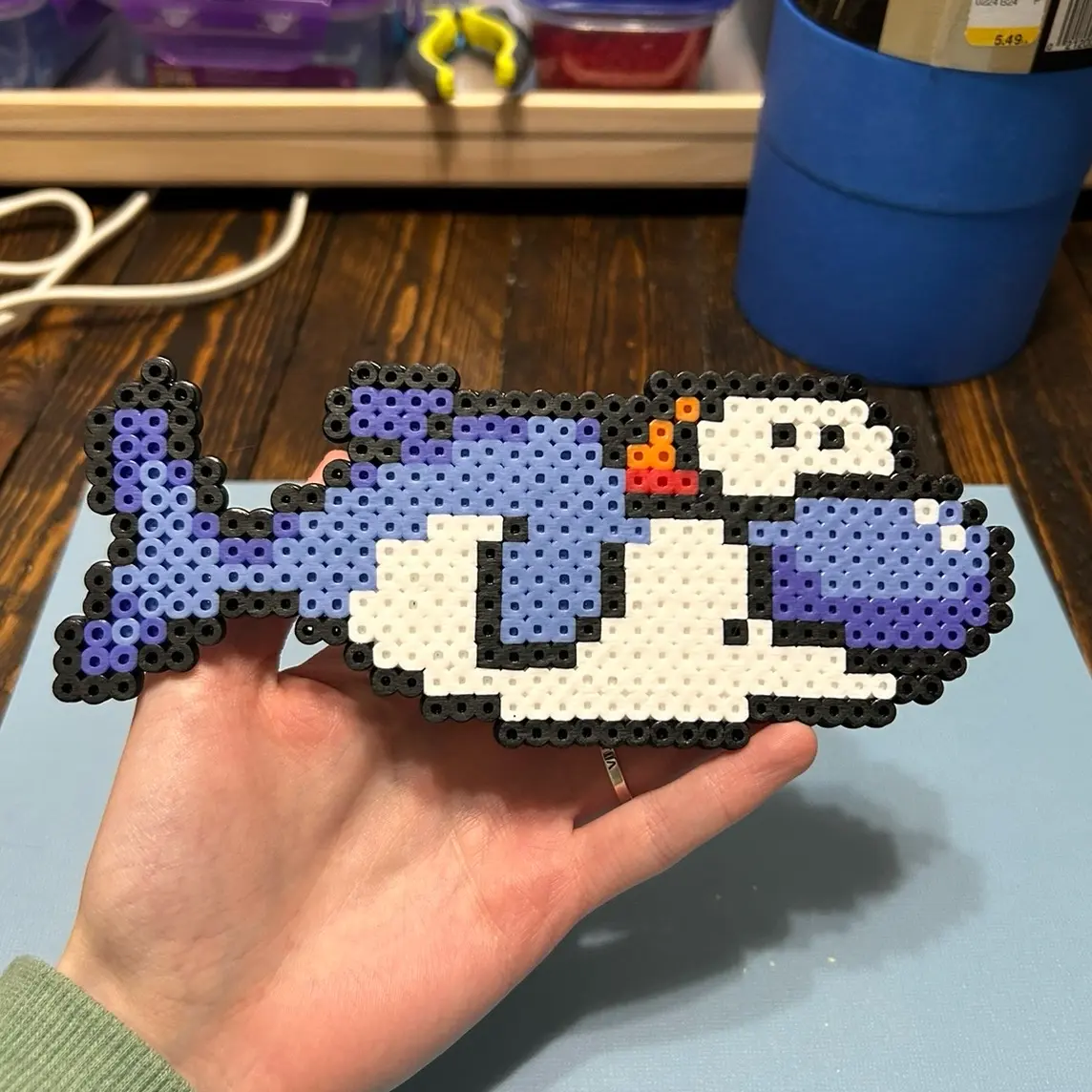 Mario Dolphin sprite made from perler beads