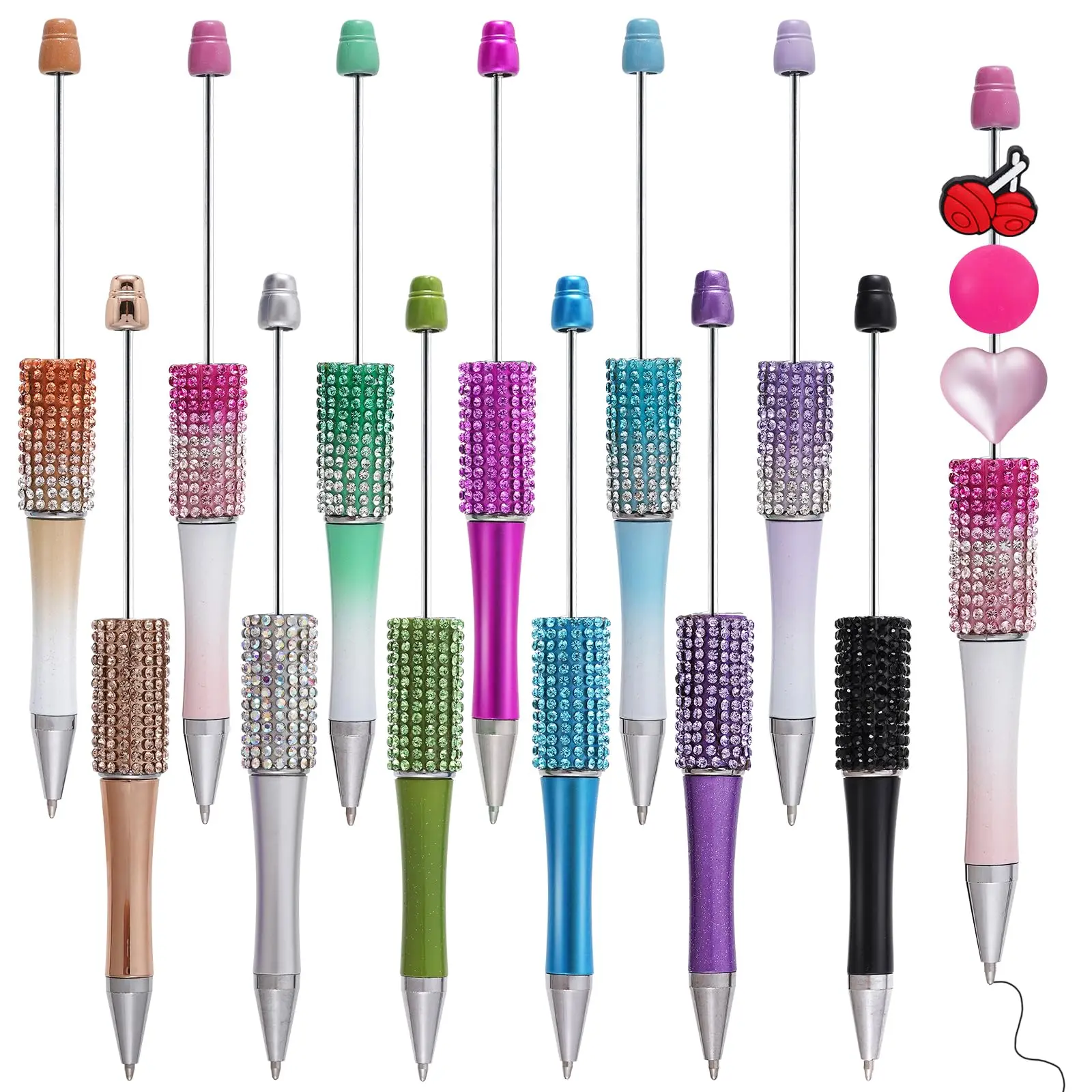 7 Pieces Rhinestone Beadable Ballpoint Pens Plastic Black Ink Beadable Pens for Gift Making Kits Children Students Office School DIY Supplies (Gradient)