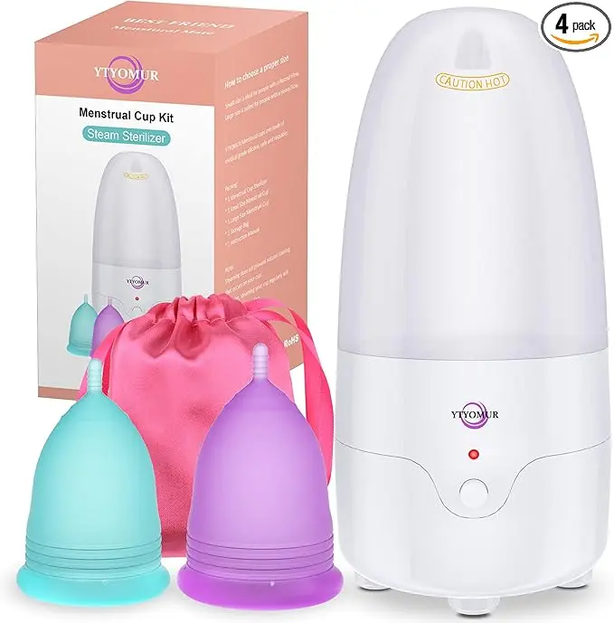 Menstrual Cup Steamer Sterilizer with 2 Reusable Menstrual Cups, Period Cups Cleaner Wash Kit