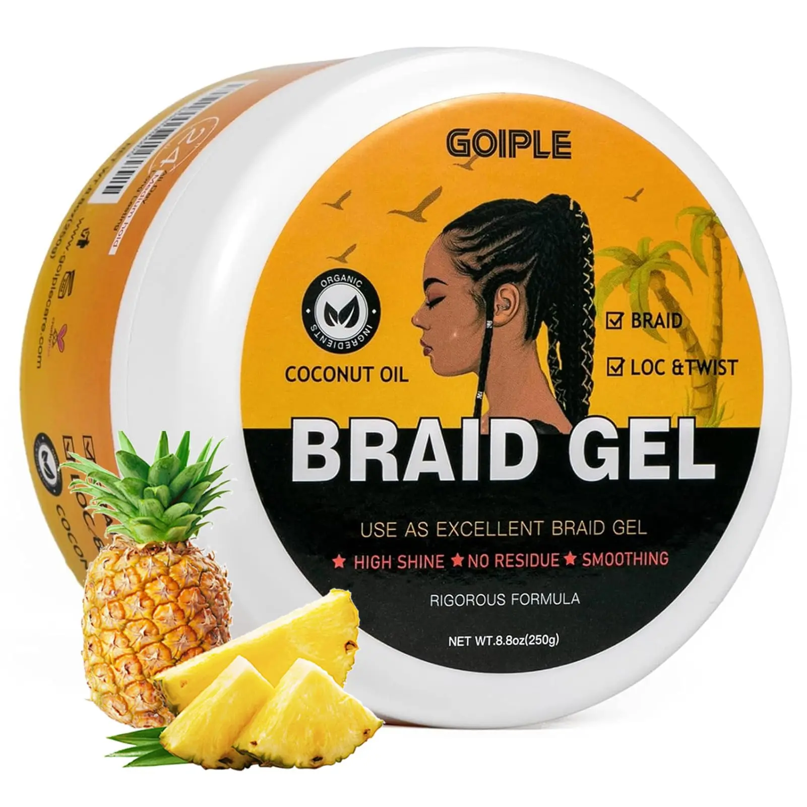 8.8OZ Strong Hold Braiding Gel for Twists, Locs, and Cornrows - Tames Frizz, High Shine, No Flake, Easy Edge Control  Organic Ingredients Haircare