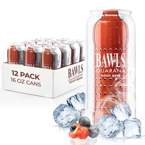 BAWLS Guarana Root Beer Cans, BAWLS Guarana Drink, Guarana Soda, Guarana Fueled Soda for Energy, High Energy Caffeinated Drink, 16oz 12 Pack Cans Beverage