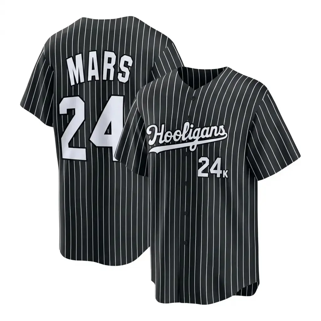 5 Design Hooligans Mars 24k Pinstripe Baseball Jersey, Unisex Graphic Baseball Shirt, Casual Streetwear Top