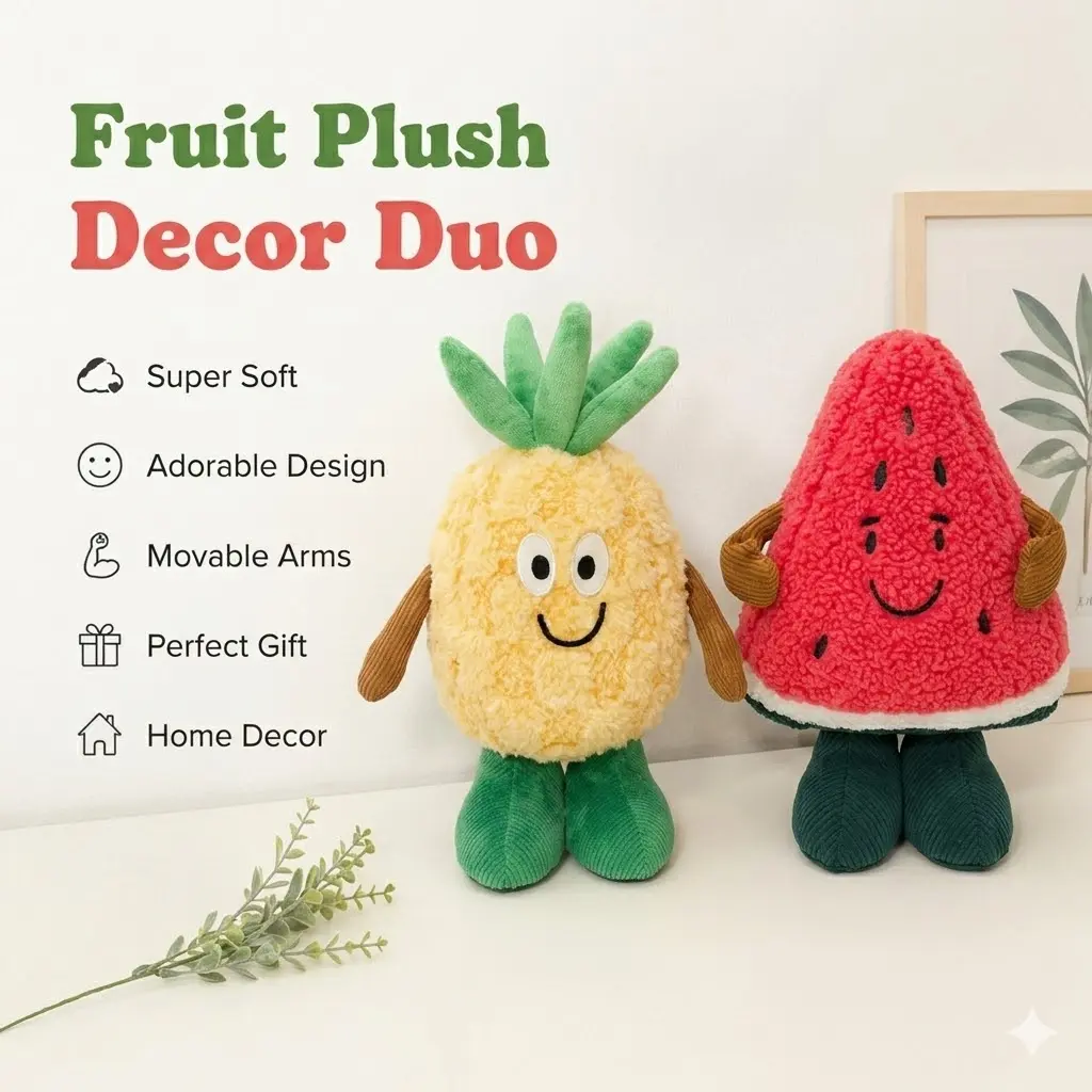 Cute Pineapple Watermelon Design Stuffed Toy, Soft Stuffed, House Decor, Home Essentials