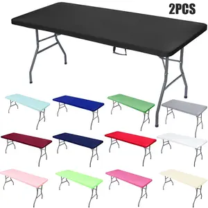 Spandex Foot Rectangle Tablecloth 2 Pcs, Elastic Fit Design for Picnics & Outdoors, Durable Washable Fabric Ideal for Festive Occasions