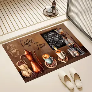 [Floor Mats] Absorbent & Non-Slip Diatomaceous Earth Shower Mat, Quick-Dry Bathtub Mat With Vintage Coffee & Hand-Drawn Art & Copper Brown Design For Bathrooms Kitchens & Entrances Perfect Gift For Holidays And Cozy Home Decor