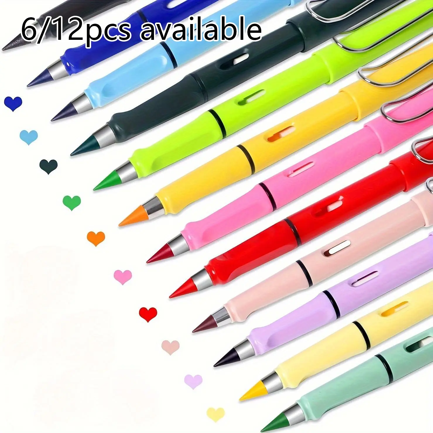 12 Colors Forever Pencil with Eraser, 12pcs Long Lasting Writing Infinity Pencil, Never Sharpen Everlasting Inkless Pencil for Sketch, Drawing, Art Supplies, Art Drafting Pencils, Art Materials