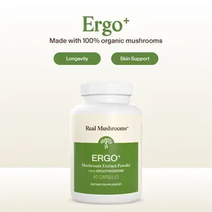 Real Mushrooms Ergo+ Capsules | L Ergothioneine from Golden Oyster Mushroom | 500mg Per Serving | USDA Certified Organic | Vegan Gluten Free Non GMO | 60 Capsules