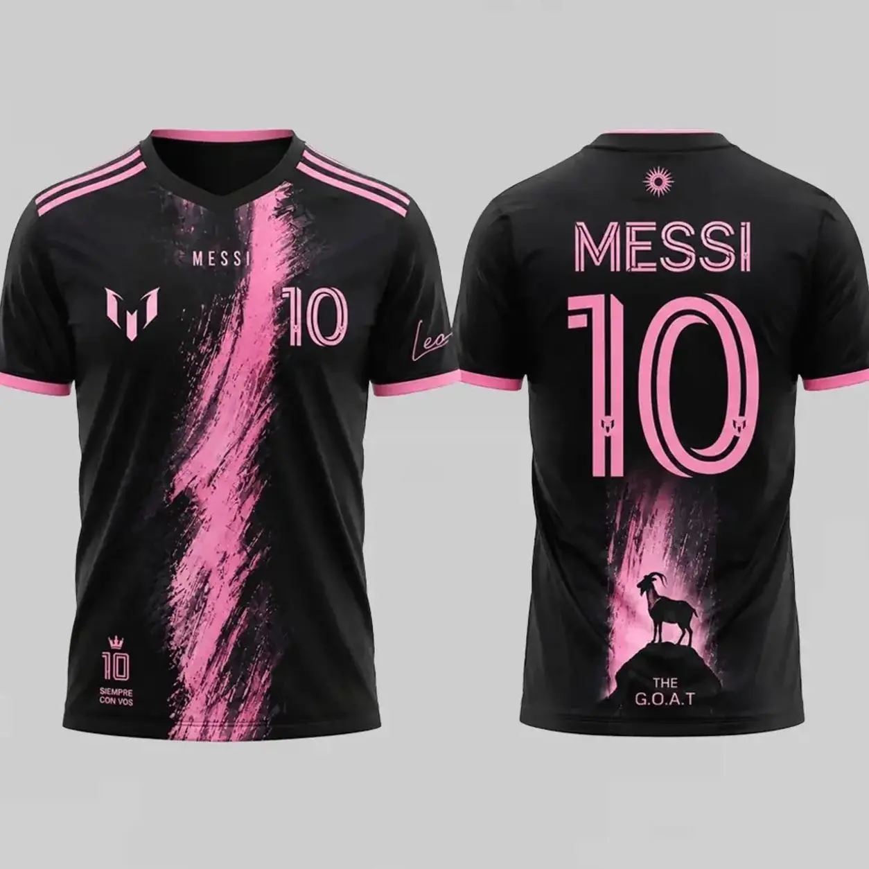 M#10 GOAT Black & Pink Soccer Jersey, Unisex Football Shirt, Fan Jersey, Soccer Gift, Football Supporter Outfit, Gift For Him, Gift For Her.