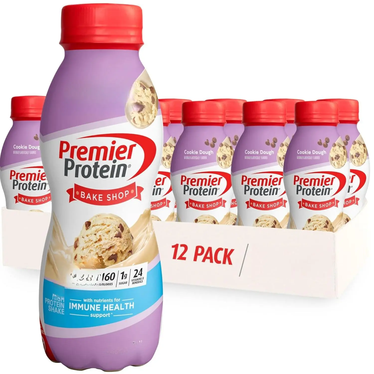 Premier Protein Shake, Cookie Dough, 30g Protein 1g Sugar 24 Vitamins Minerals Nutrients to Support Immune Health, 11.5 fl oz (Pack of 12)