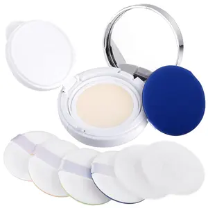 7 Pcs 0.5oz Empty Luxurious Air Cushion Puff Box with Sponge Puff and Mirror, Portable Make-up Powder Container Case with Extra Sponges and Puffs, Refillable Foundation Bb Cream Box(Silver)